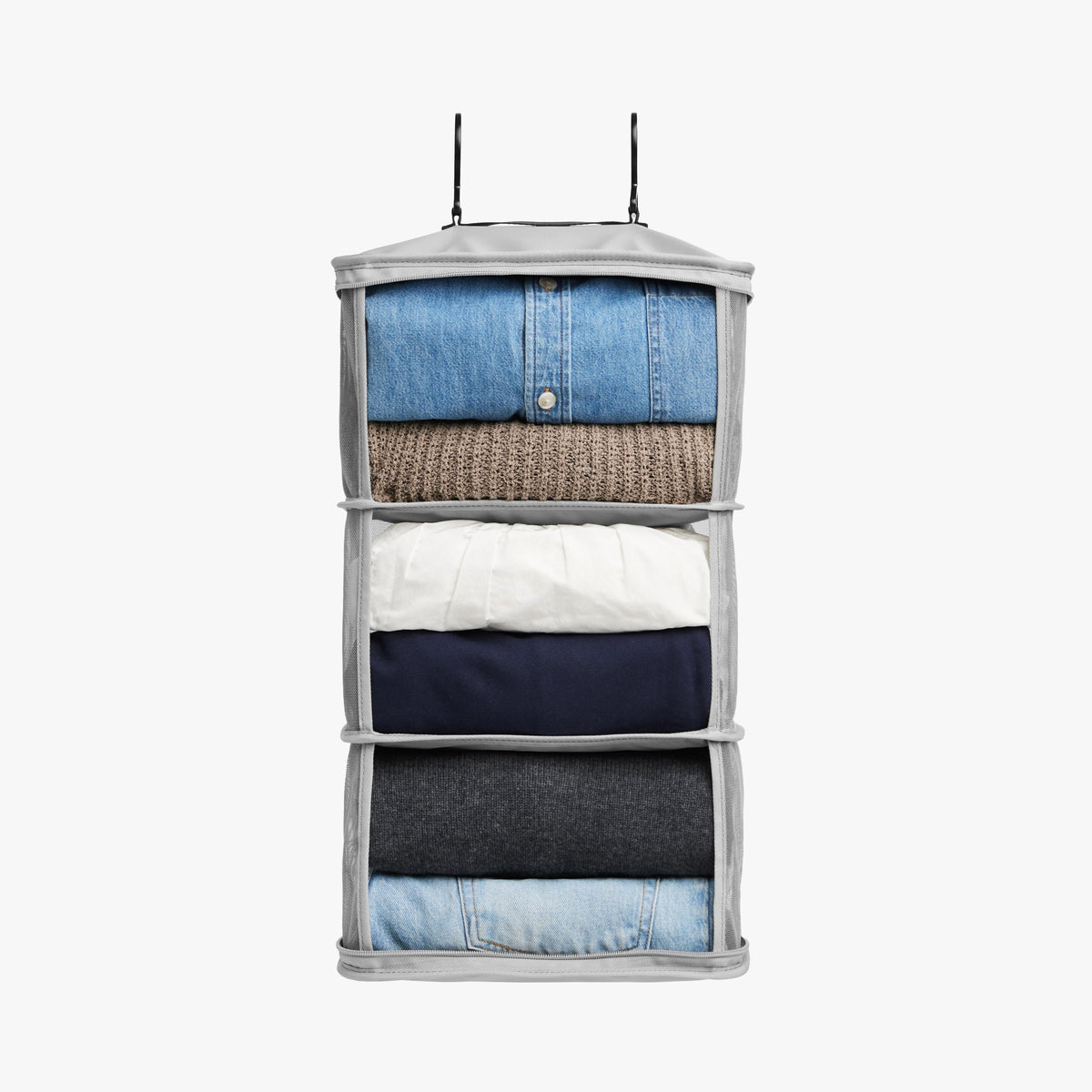 Grey | Front view packed of Metro Hanging Toiletry Case in Grey