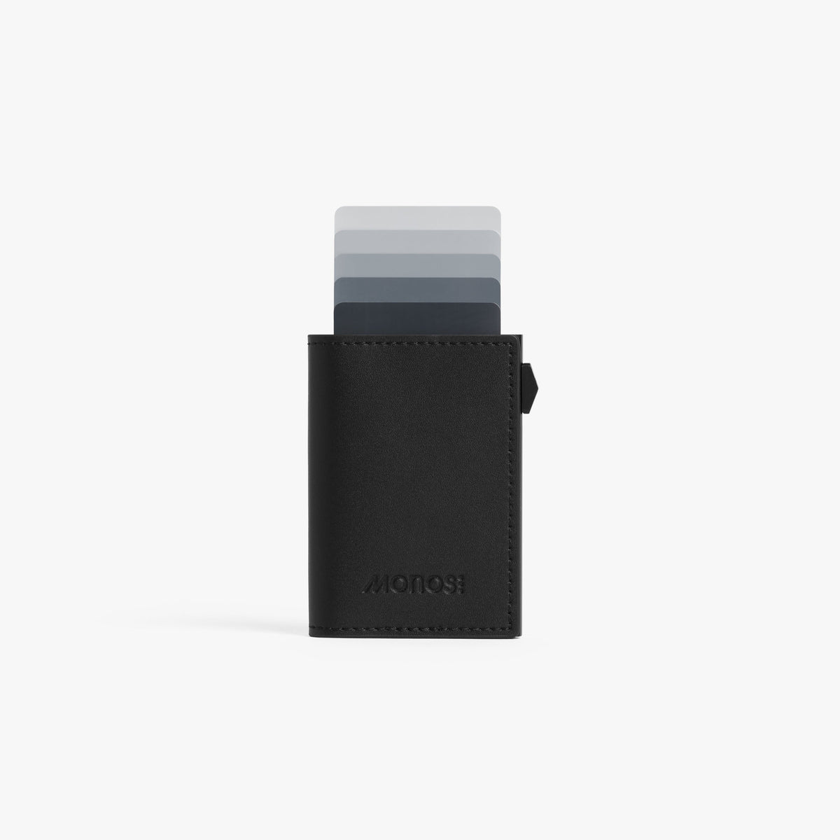 Carbon Black / Black | Front view of Slim Wallet Pro with cards in Carbon Black / Black