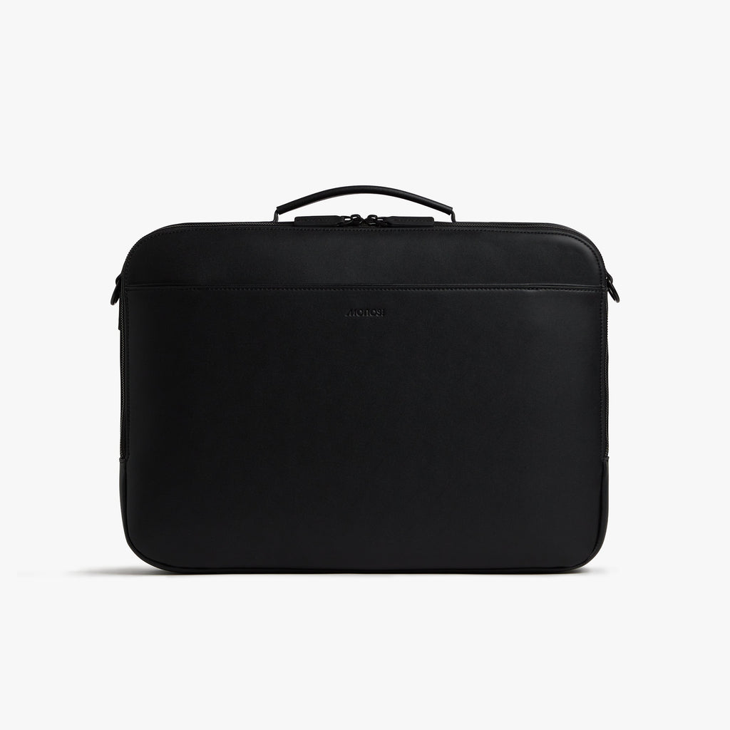 Carbon Black (Vegan Leather) | Front view of Metro Briefcase in Carbon Black